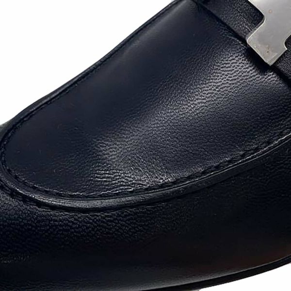エルメス モカシン パリ ブラック/シルバー金具 レザー メンズ エルメス モカシン パリ ブラック/シルバー金具 レザー メンズ