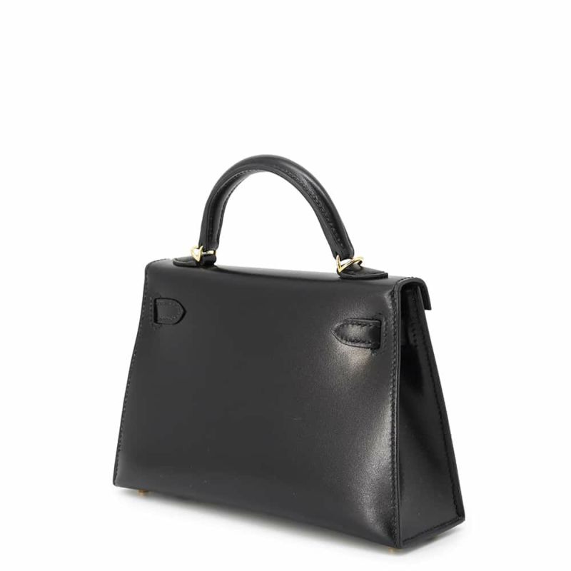 エルメス ハンドバッグ ミニケリー2 外縫い ブラック/ゴールド金具 ボックスカーフ U刻印 2wayショルダー 黒