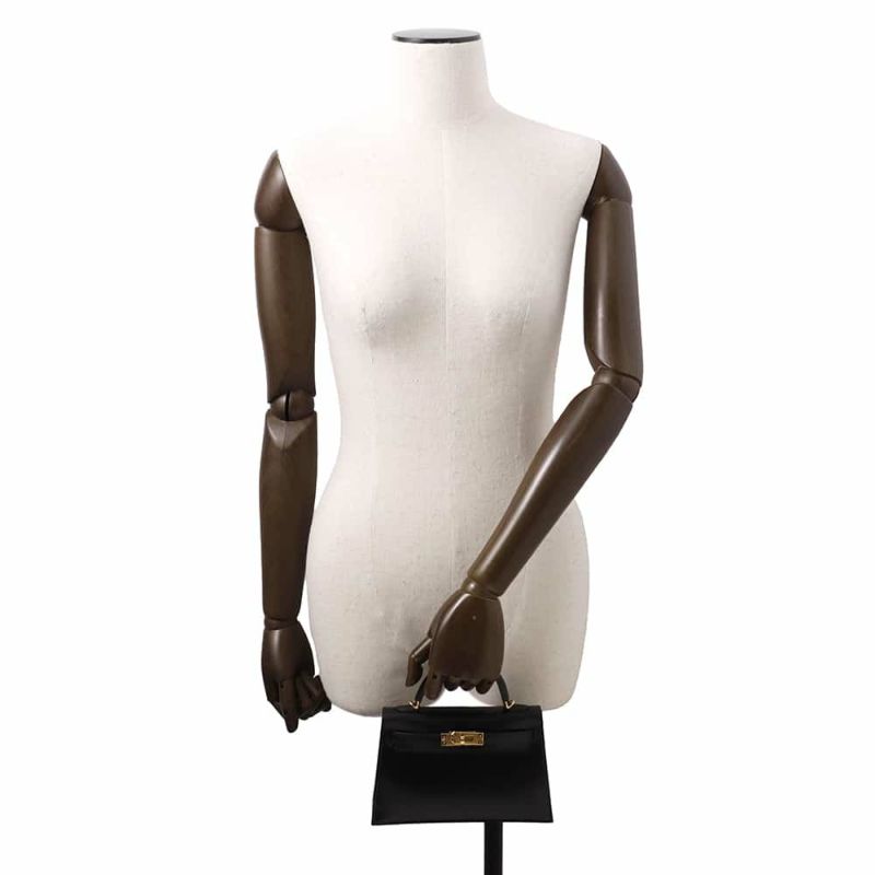 エルメス ハンドバッグ ミニケリー2 外縫い ブラック/ゴールド金具 ボックスカーフ U刻印 2wayショルダー 黒