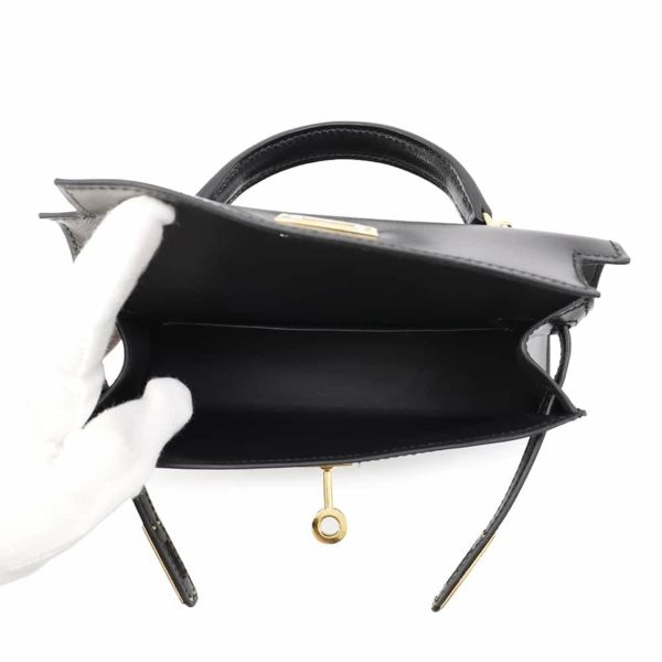 エルメス ハンドバッグ ミニケリー2 外縫い ブラック/ゴールド金具 ボックスカーフ U刻印 2wayショルダー 黒