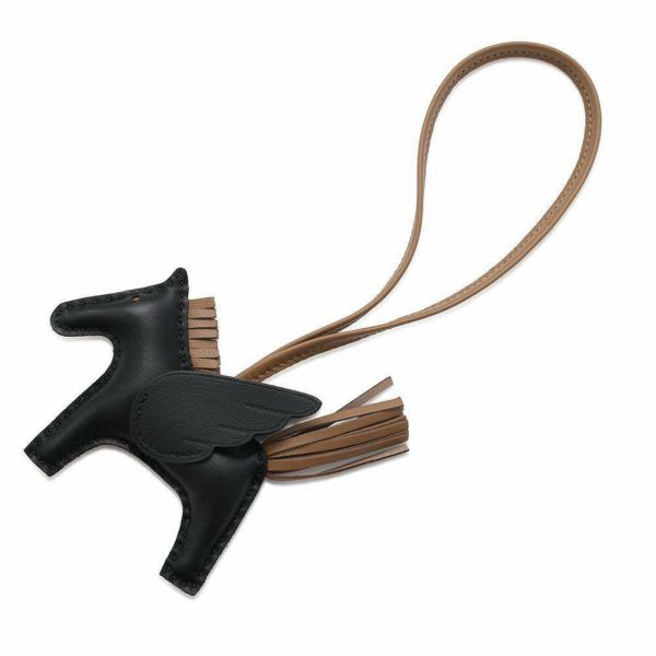 エルメス バッグチャーム ロデオPM ペガサス ブラック/エトゥープ ラムスキン W刻印