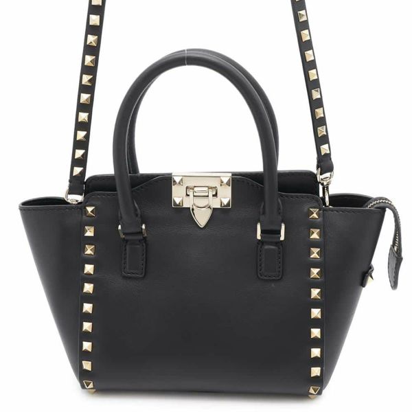ヴァレンティノ・ガラヴァーニ ハンドバッグ ロックスタッズ レザー VALENTINO 2wayショルダーバッグ 黒