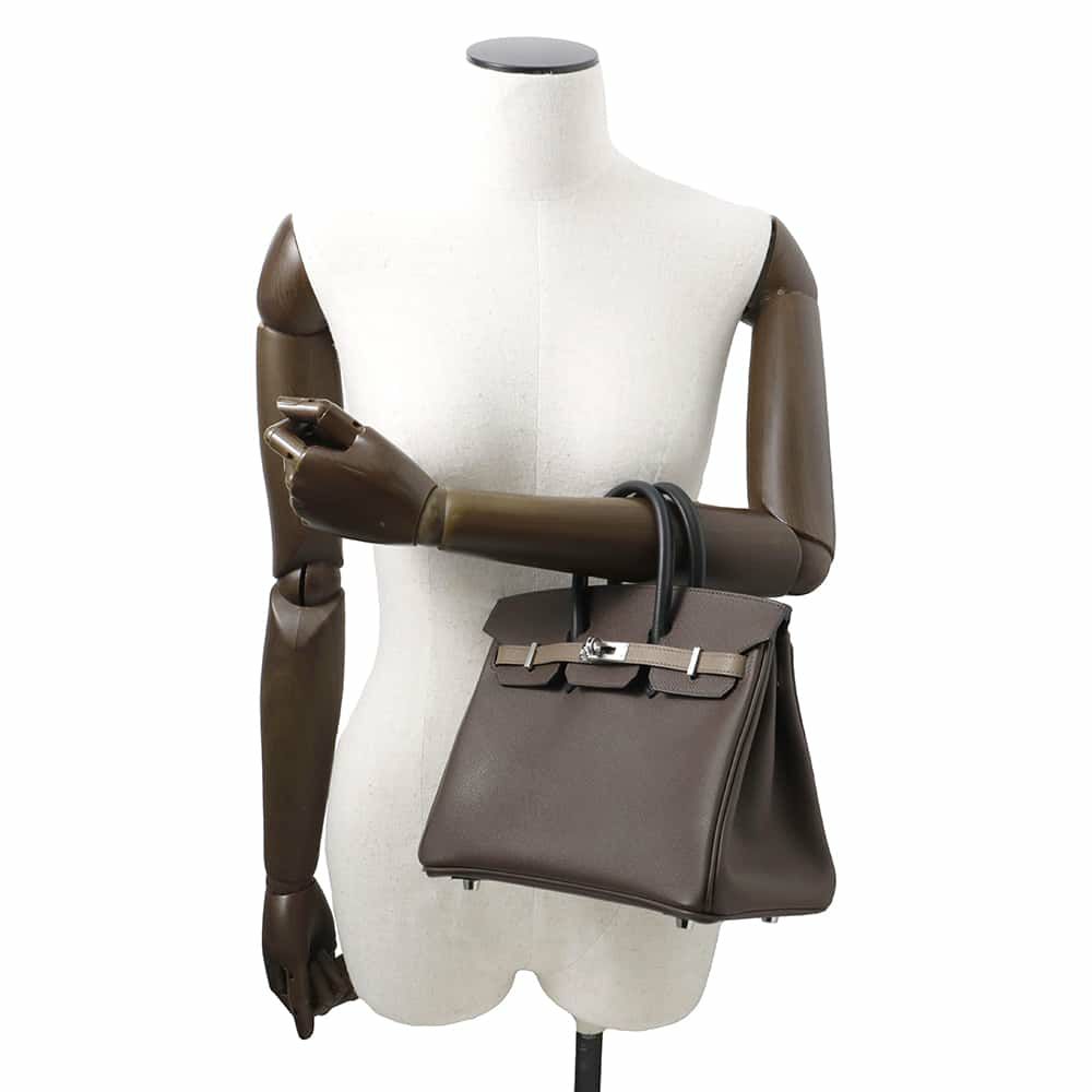 エルメス バーキン25 トリコロール エコルセ/エトゥープ/ブラック/シルバー金具 エプソン W刻印 HERMES Birkin