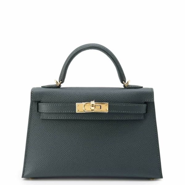 エルメス ハンドバッグ ミニケリー2 外縫い ヴェールマングローブ/ゴールド金具 エプソン W刻印 2wayショルダー