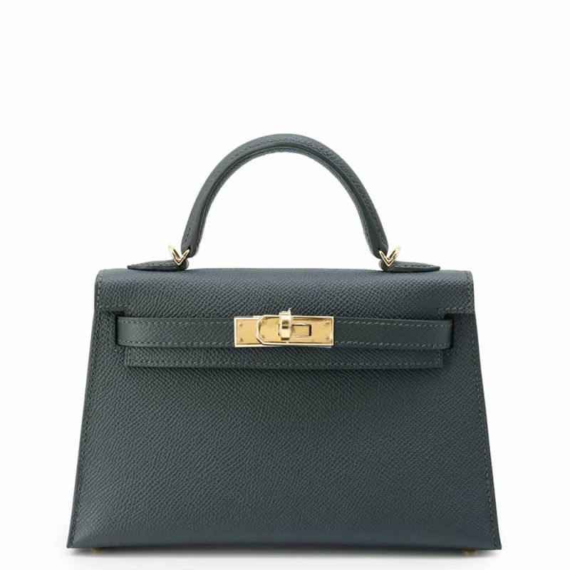 エルメス ハンドバッグ ミニケリー2 外縫い ヴェールマングローブ/ゴールド金具 エプソン W刻印 2wayショルダー