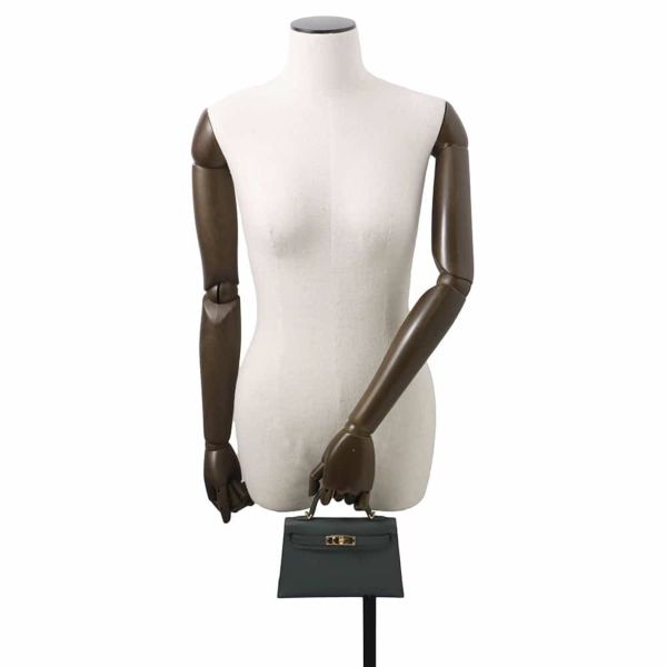 エルメス ハンドバッグ ミニケリー2 外縫い ヴェールマングローブ/ゴールド金具 エプソン W刻印 2wayショルダー