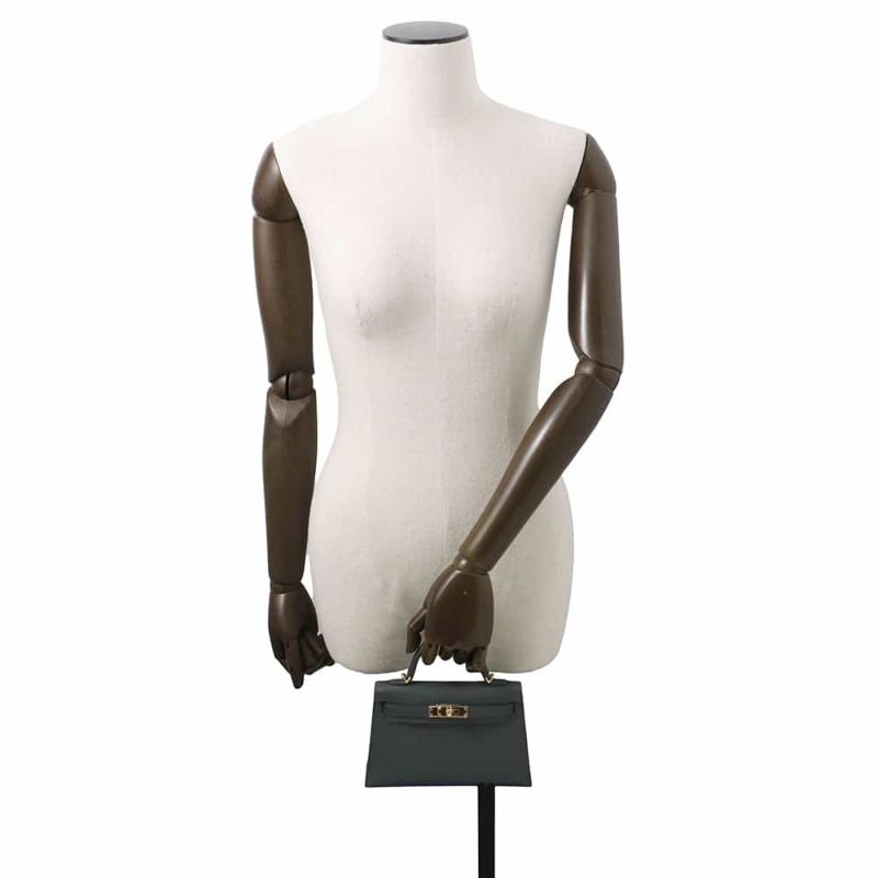 エルメス ハンドバッグ ミニケリー2 外縫い ヴェールマングローブ/ゴールド金具 エプソン W刻印 2wayショルダー