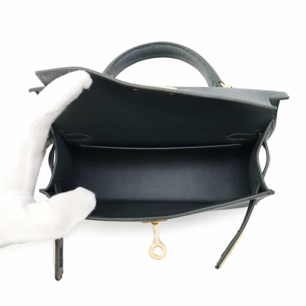 エルメス ハンドバッグ ミニケリー2 外縫い ヴェールマングローブ/ゴールド金具 エプソン W刻印 2wayショルダー