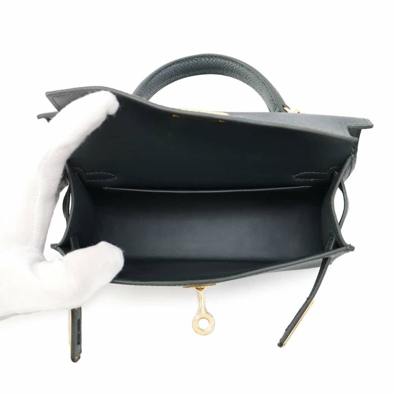 エルメス ハンドバッグ ミニケリー2 外縫い ヴェールマングローブ/ゴールド金具 エプソン W刻印 2wayショルダー