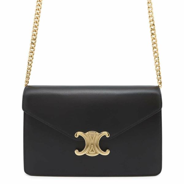 セリーヌ チェーンウォレット トリオンフ マーゴ シャイニーカーフレザー 10L033DPV CELINE 黒