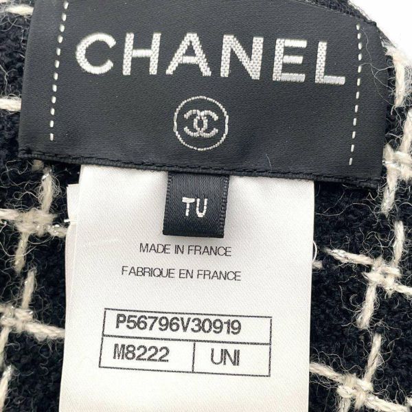 シャネル マフラー ココマーク ラインストーン ツイード ロング ウール P56796 CHANEL ストール 黒 白