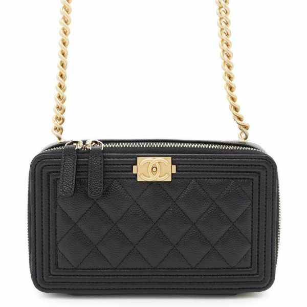 シャネル チェーンショルダーバッグ ボーイシャネル ジップフォンケース キャビアスキン AP2756 CHANEL 黒