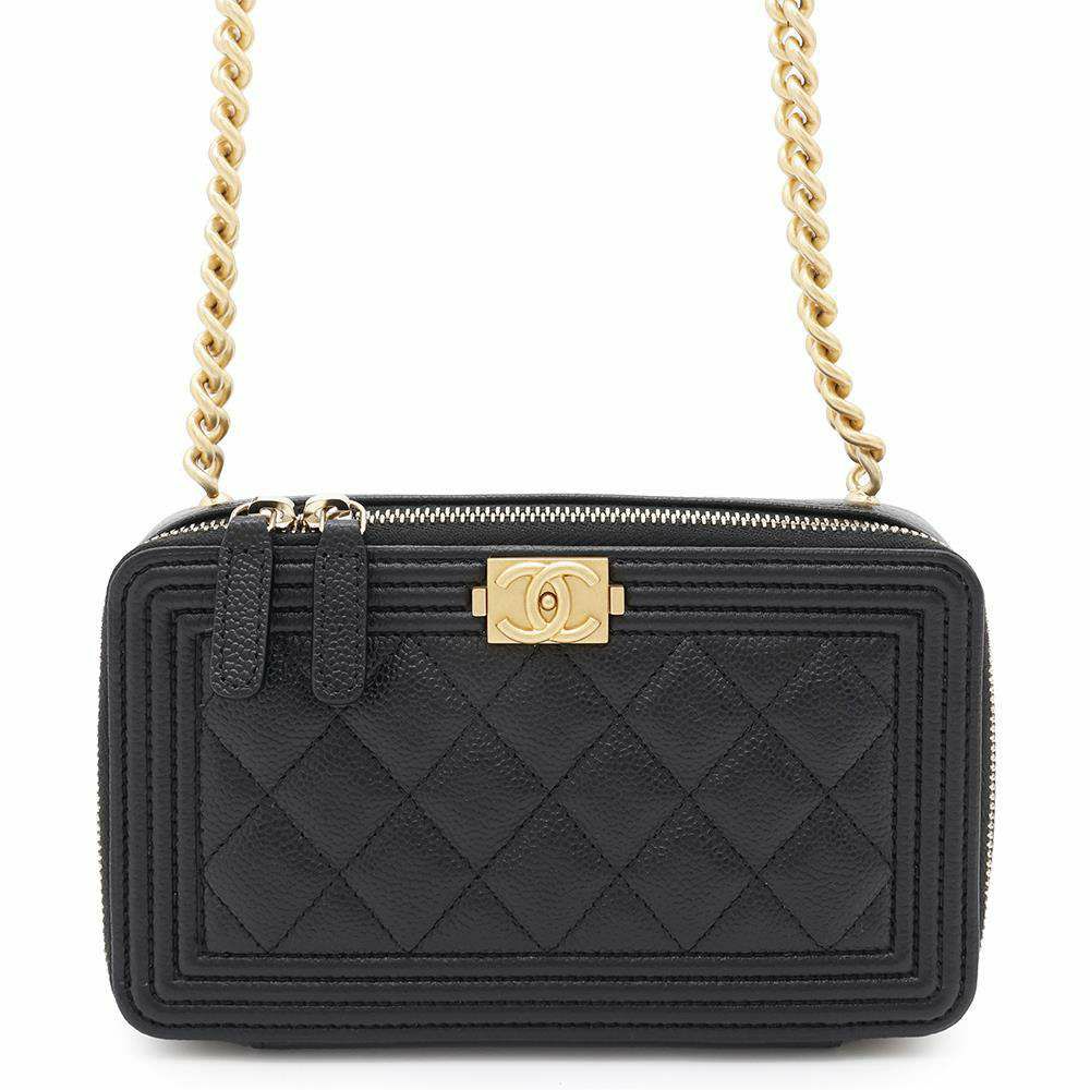 シャネル チェーンショルダーバッグ ボーイシャネル ジップフォンケース キャビアスキン AP2756 CHANEL 黒