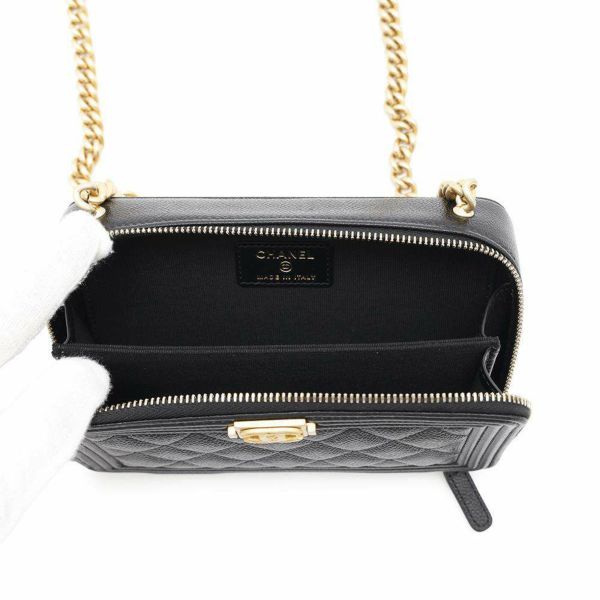 シャネル チェーンショルダーバッグ ボーイシャネル ジップフォンケース キャビアスキン AP2756 CHANEL 黒