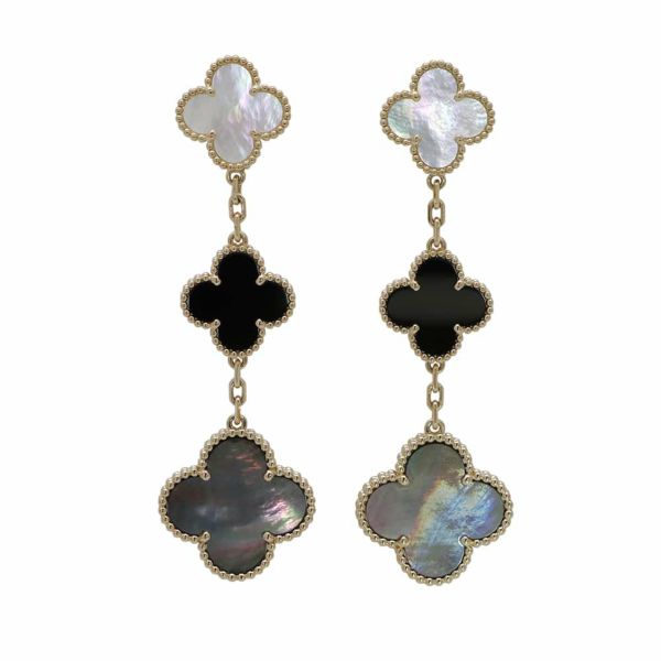 ヴァンクリーフ&アーペル ピアス マジック アルハンブラ イヤリング 3モチーフ オニキス ホワイト&グレー マザーオブパール K18YG