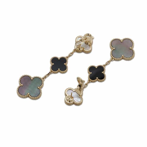 ヴァンクリーフ&アーペル ピアス マジック アルハンブラ イヤリング 3モチーフ オニキス ホワイト&グレー マザーオブパール K18YG