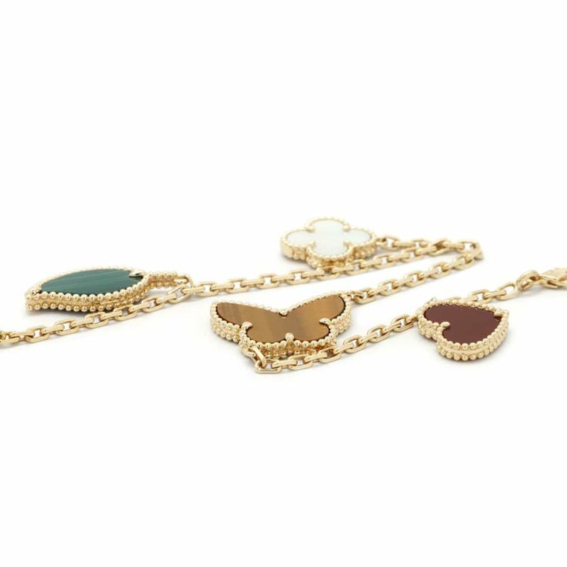 ヴァンクリーフ&アーペル ブレスレット ラッキー アルハンブラ 4モチーフ カーネリアン タイガーズアイ マザーオブパール マラカイト K18YG