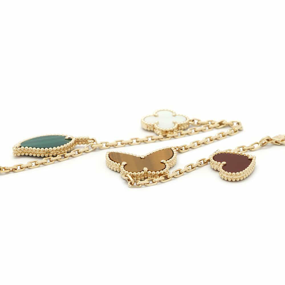 ヴァンクリーフ&アーペル ブレスレット ラッキー アルハンブラ 4モチーフ カーネリアン タイガーズアイ マザーオブパール マラカイト K18YG