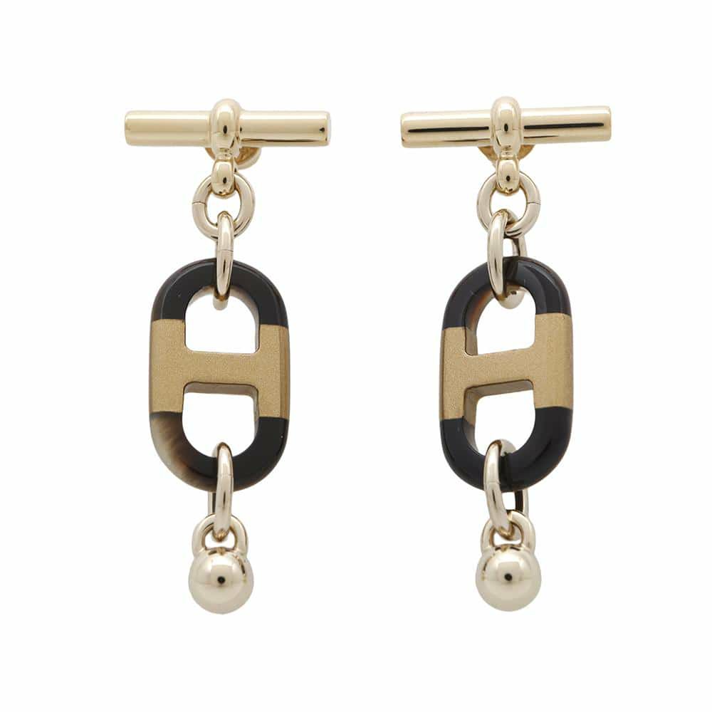エルメス ピアス シュル・メール PM バッファローホーン/メタル HERMES アクセサリー 黒