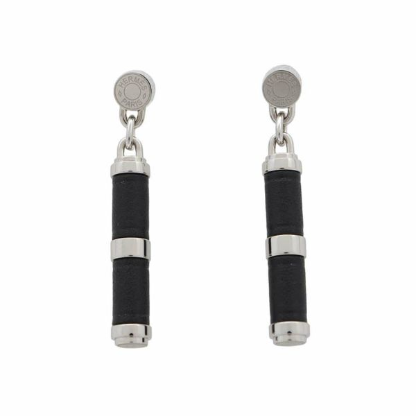 エルメス ピアス シャルニエール PM ブラック/シルバー金具 スイフト HERMES アクセサリー 黒
