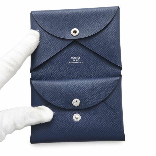 エルメス コインケース カルヴィ デュオ ブルーネイビー/シルバー金具 エプソン B刻印 財布