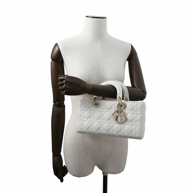 ディオール ハンドバッグ レディ D-JOY カナージュ ミディアム ラムスキン M0540ONGE Christian Dior 2way 白 ホワイト