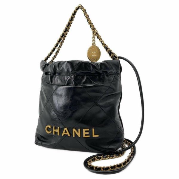 シャネル ハンドバッグ CHANEL 22 マトラッセ シャイニーカーフレザー ミニ AS3980 2way 黒