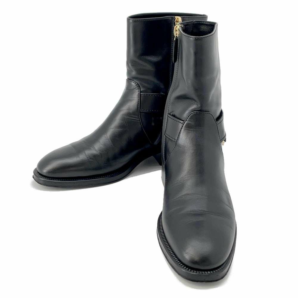 シャネル ショートブーツ ココマーク チェーン レザー レディースサイズ37 1/2C CHANEL 靴 黒