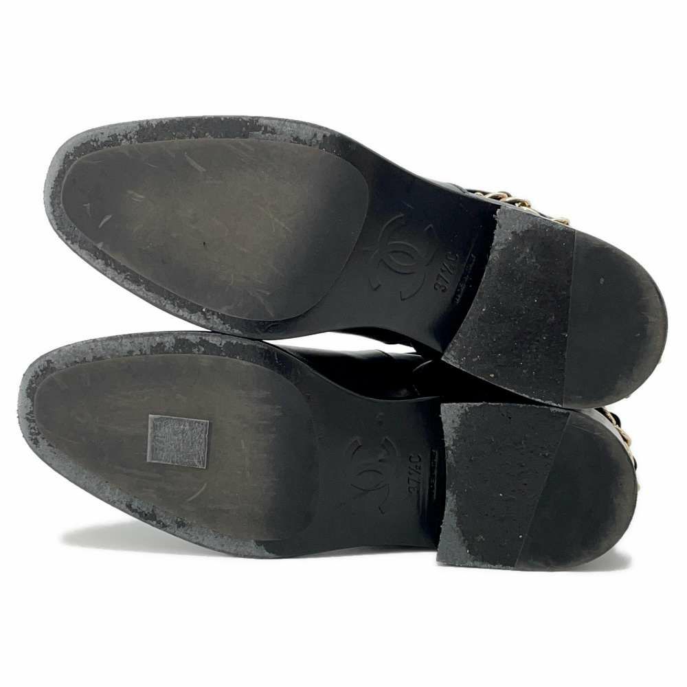 シャネル ショートブーツ ココマーク チェーン レザー レディースサイズ37 1/2C CHANEL 靴 黒