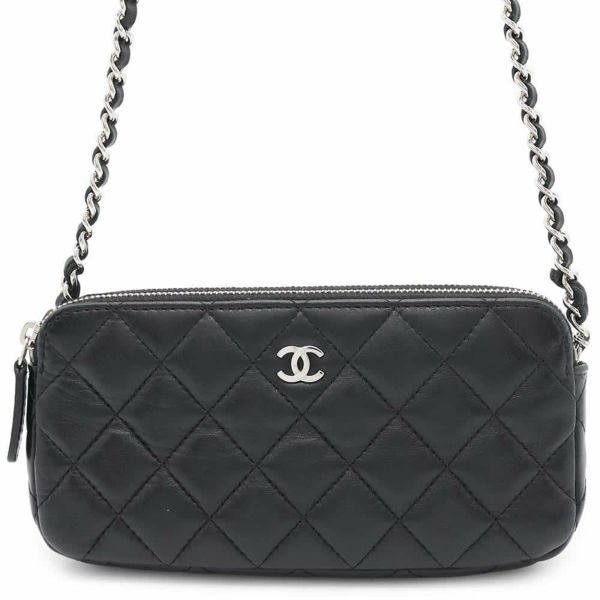シャネル チェーンウォレット ココマーク マトラッセ ラムスキン A82527 CHANEL ポシェット 財布 黒