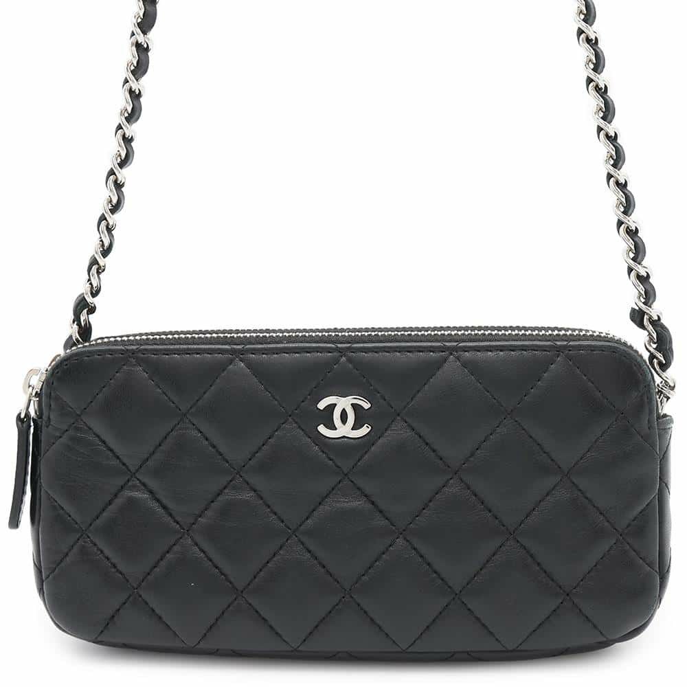 シャネル チェーンウォレット ココマーク マトラッセ ラムスキン A82527 CHANEL ポシェット 財布 黒