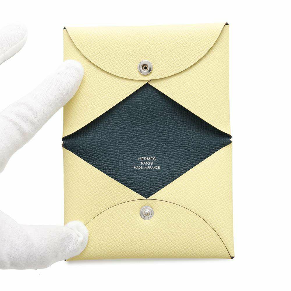 エルメス カードケース カルヴィ ヴェルソ ジョーヌプッサン/ヴェールモワイアン エプソン W刻印 財布