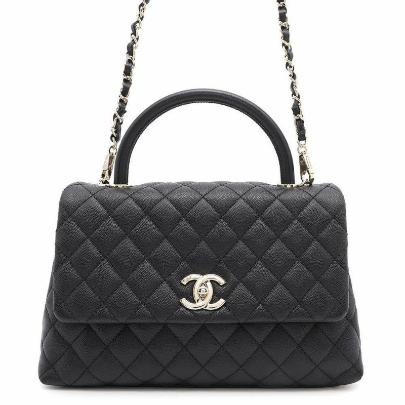 シャネル ハンドバッグ マトラッセ ココマーク ココハンドル キャビアスキン A92991 2wayショルダーバッグ 黒