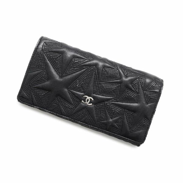 シャネル 長財布 スターエンボス ココマーク メタリック レザー A70097 CHANEL 財布 二つ折り長財布 黒