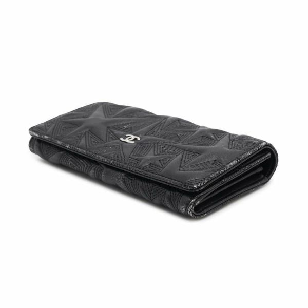 シャネル 長財布 スターエンボス ココマーク メタリック レザー A70097 CHANEL 財布 二つ折り長財布 黒