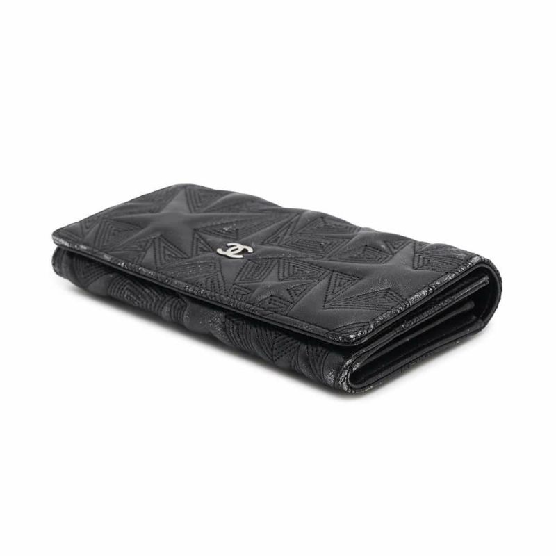 シャネル 長財布 スターエンボス ココマーク メタリック レザー A70097 CHANEL 財布 二つ折り長財布 黒