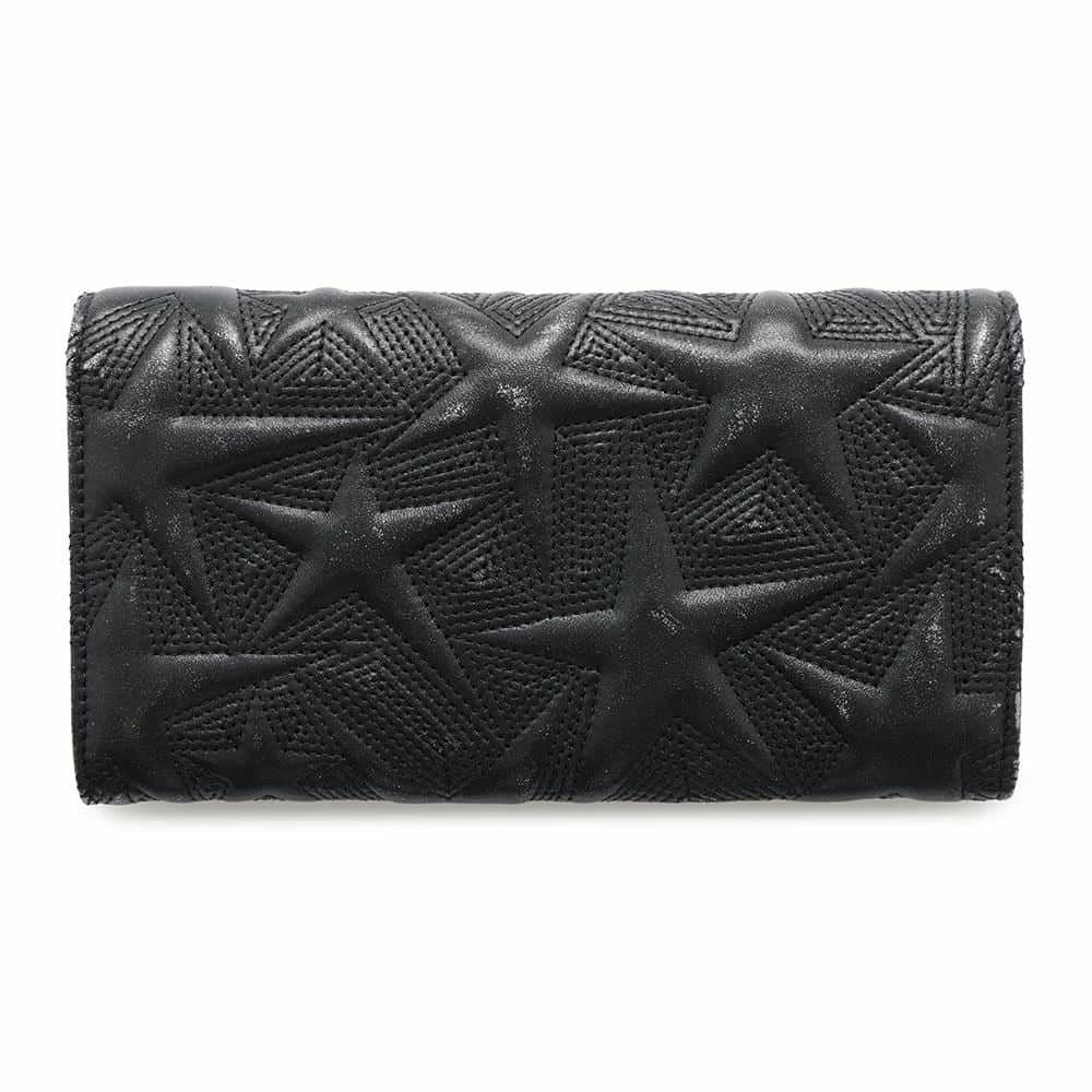 シャネル 長財布 スターエンボス ココマーク メタリック レザー A70097 CHANEL 財布 二つ折り長財布 黒