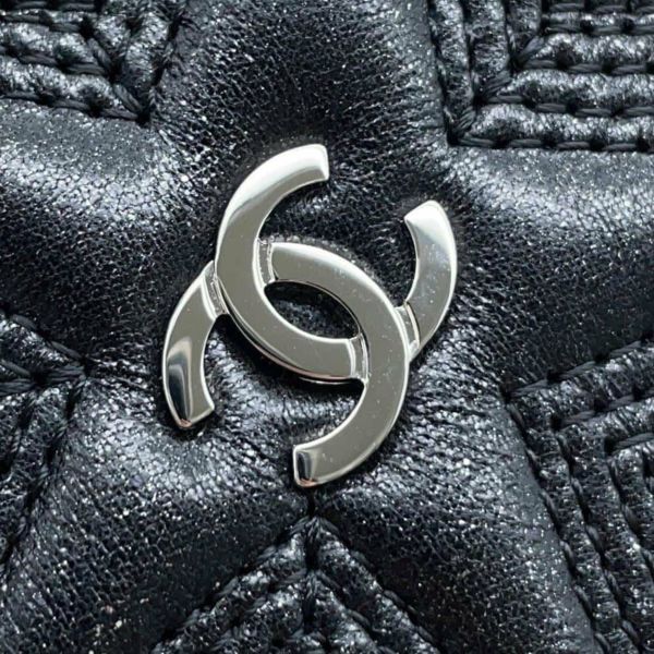 シャネル 長財布 スターエンボス ココマーク メタリック レザー A70097 CHANEL 財布 二つ折り長財布 黒