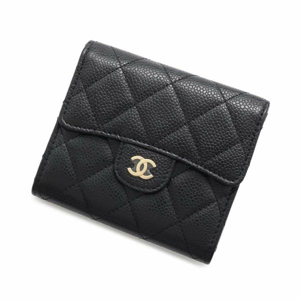 シャネル 三つ折り財布 クラシック スモール フラップ ウォレット キャビアスキン AP0231 CHANEL 黒