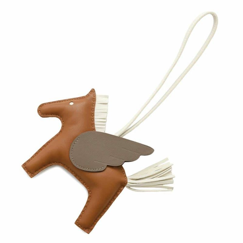 エルメス バッグチャーム ロデオ ペガサスMM ゴールド/クレ/エトゥープ ラムスキン B刻印