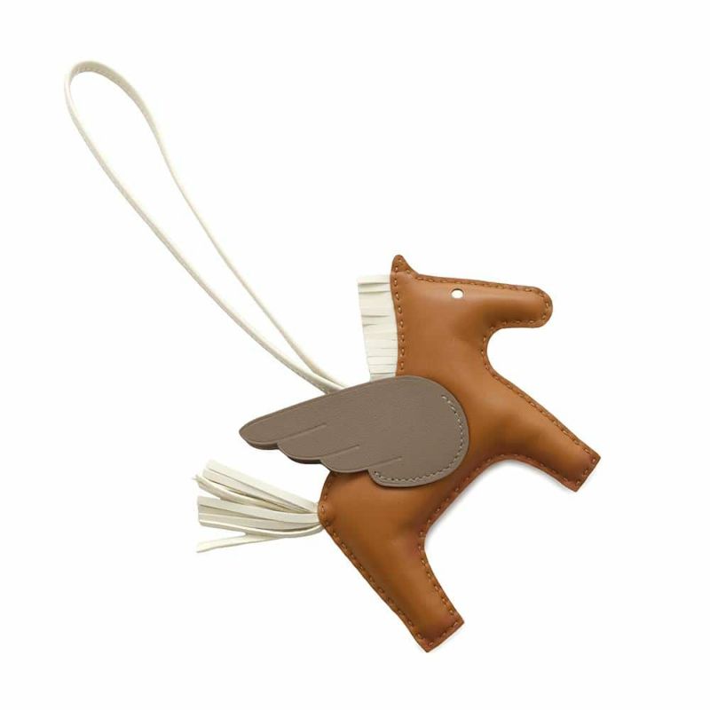 エルメス バッグチャーム ロデオ ペガサスMM ゴールド/クレ/エトゥープ ラムスキン B刻印