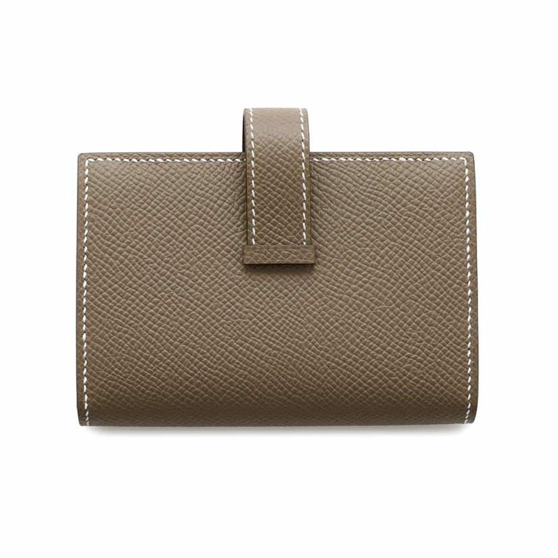 エルメス カードケース ベアン ミニ 小銭入れ付き エトゥープ/シルバー金具 エプソン W刻印 HERMES 名刺入れ コインケース