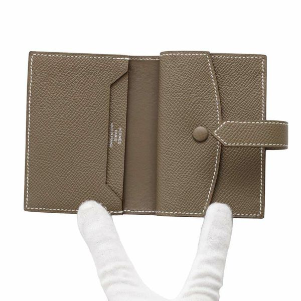 エルメス カードケース ベアン ミニ 小銭入れ付き エトゥープ/シルバー金具 エプソン W刻印 HERMES 名刺入れ コインケース