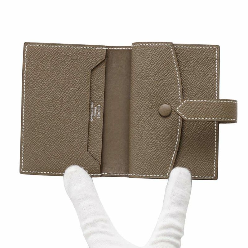 エルメス カードケース ベアン ミニ 小銭入れ付き エトゥープ/シルバー金具 エプソン W刻印 HERMES 名刺入れ コインケース