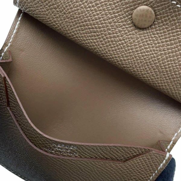 エルメス カードケース ベアン ミニ 小銭入れ付き エトゥープ/シルバー金具 エプソン W刻印 HERMES 名刺入れ コインケース
