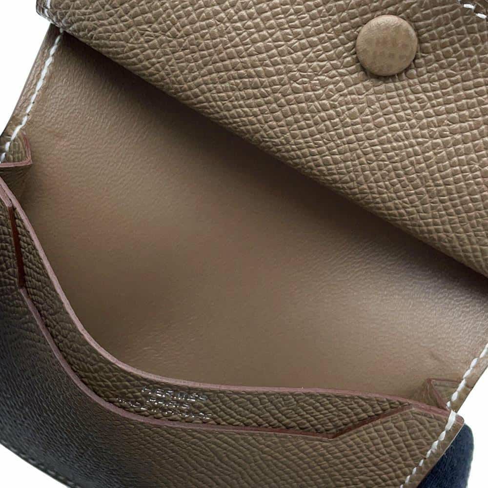エルメス カードケース ベアン ミニ 小銭入れ付き エトゥープ/シルバー金具 エプソン W刻印 HERMES 名刺入れ コインケース