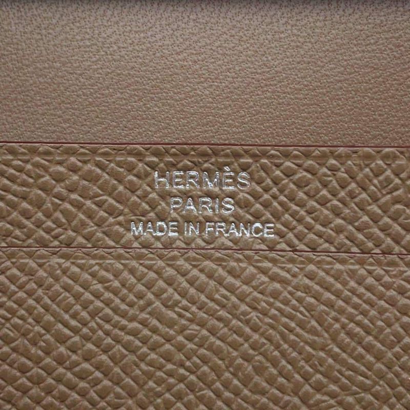 エルメス カードケース ベアン ミニ 小銭入れ付き エトゥープ/シルバー金具 エプソン W刻印 HERMES 名刺入れ コインケース