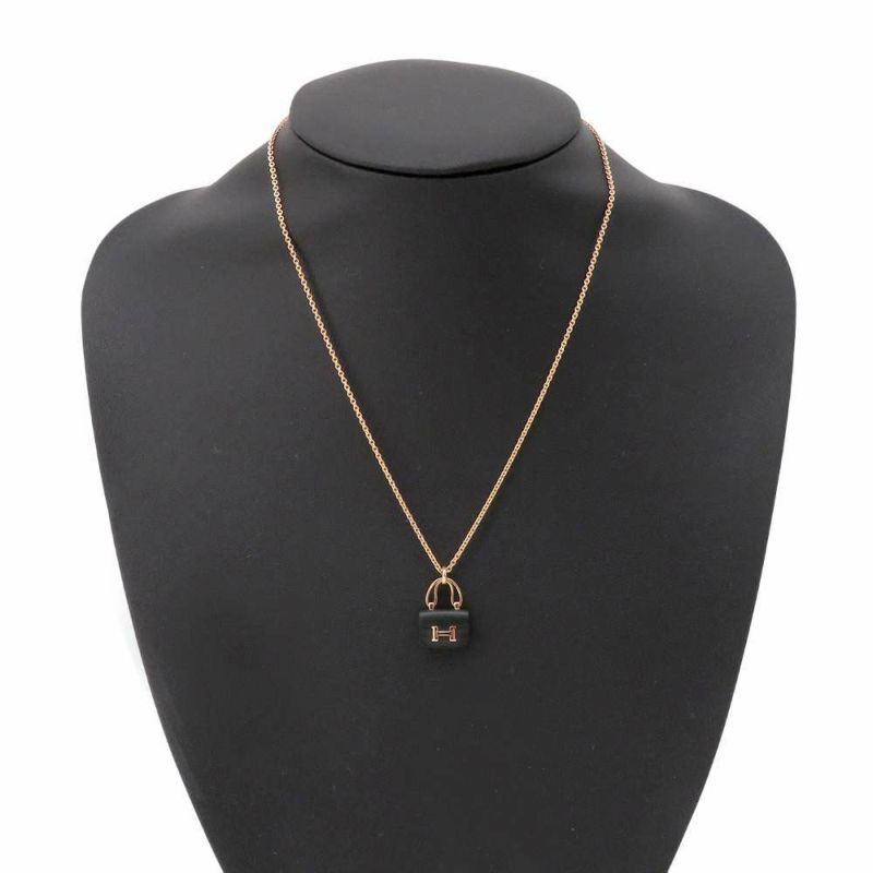 エルメス ネックレス コンスタンス アミュレット ペンダント K18PG ブラックジェイド 6.5ct HERMES ジュエリー