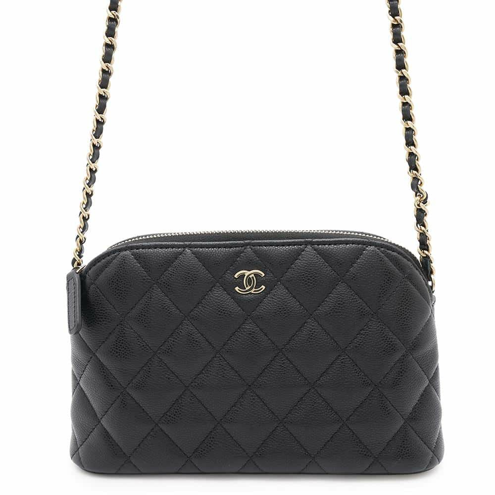 シャネル チェーンショルダーバッグ マトラッセ ココマーク キャビアスキン AP4016 CHANEL 黒