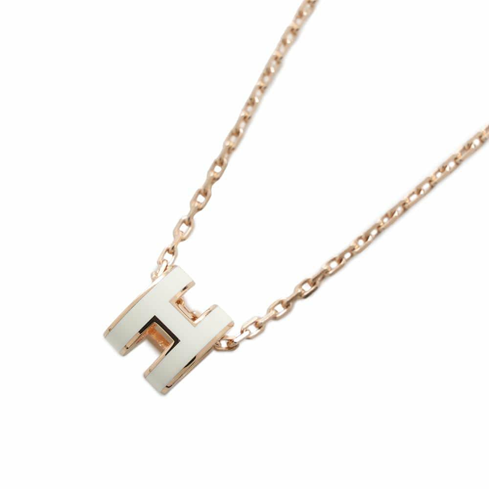 エルメス ネックレス ミニ・ポップアッシュ ホワイト/ピンクゴールド金具 HERMES アクセサリー 白
